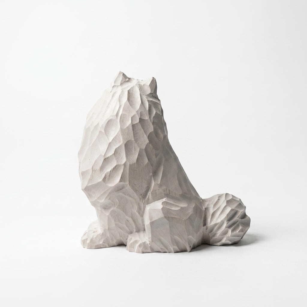 Whimsical White Samoyed Wood Carving Geometric Fluffy Dog Figurine Minimalist Pet Memorial Unique Gift for Dog Lovers Desk Decor