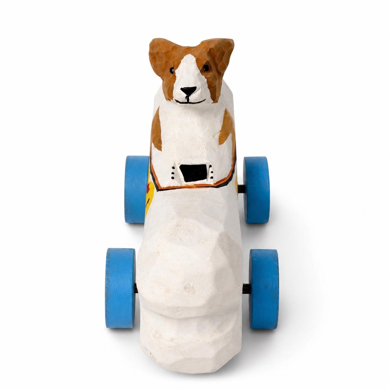 Whimsical Wooden Dog in Bone Car, Hand Carved Animal Figurine, Rustic Nursery Decor, Wood Craft Art, Unique Gift for Dog Lover