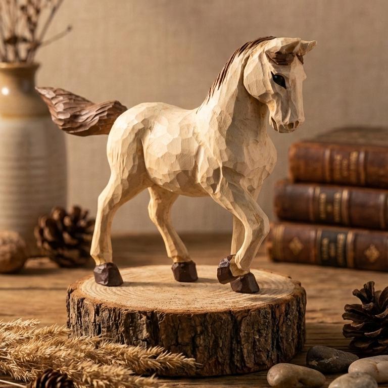 Whimsical Hand Carved Wooden Horse Figurine Rustic Pony Sculpture Farmhouse Shelf Decor Artisan Animal Art Unique Equestrian Gift
