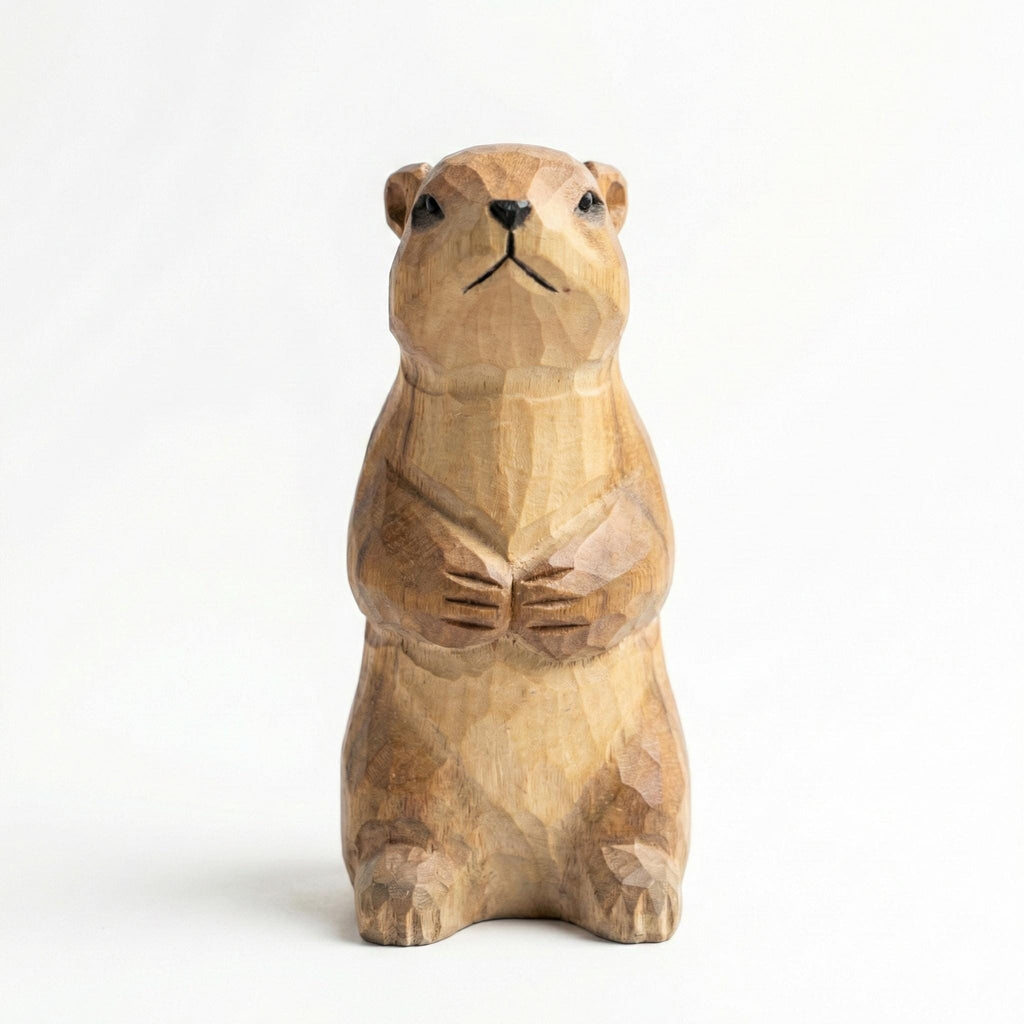 Handmade Wooden Groundhog Figurine, Marmot Statue, Rustic Woodland Decor, Whimsical Prairie Art, Cabin Ornament