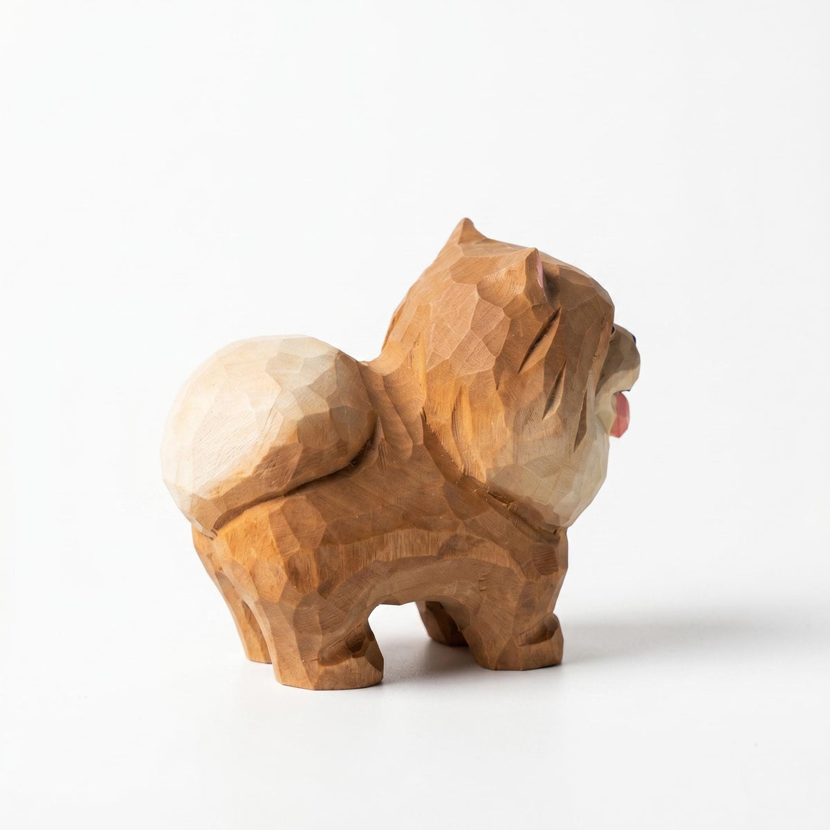 Hand Carved Wooden Pomeranian Figurine, Fluffy Dog Desktop Decor, Rustic Animal Art Sculpture, Pet Memorial Gift for Dog Lover