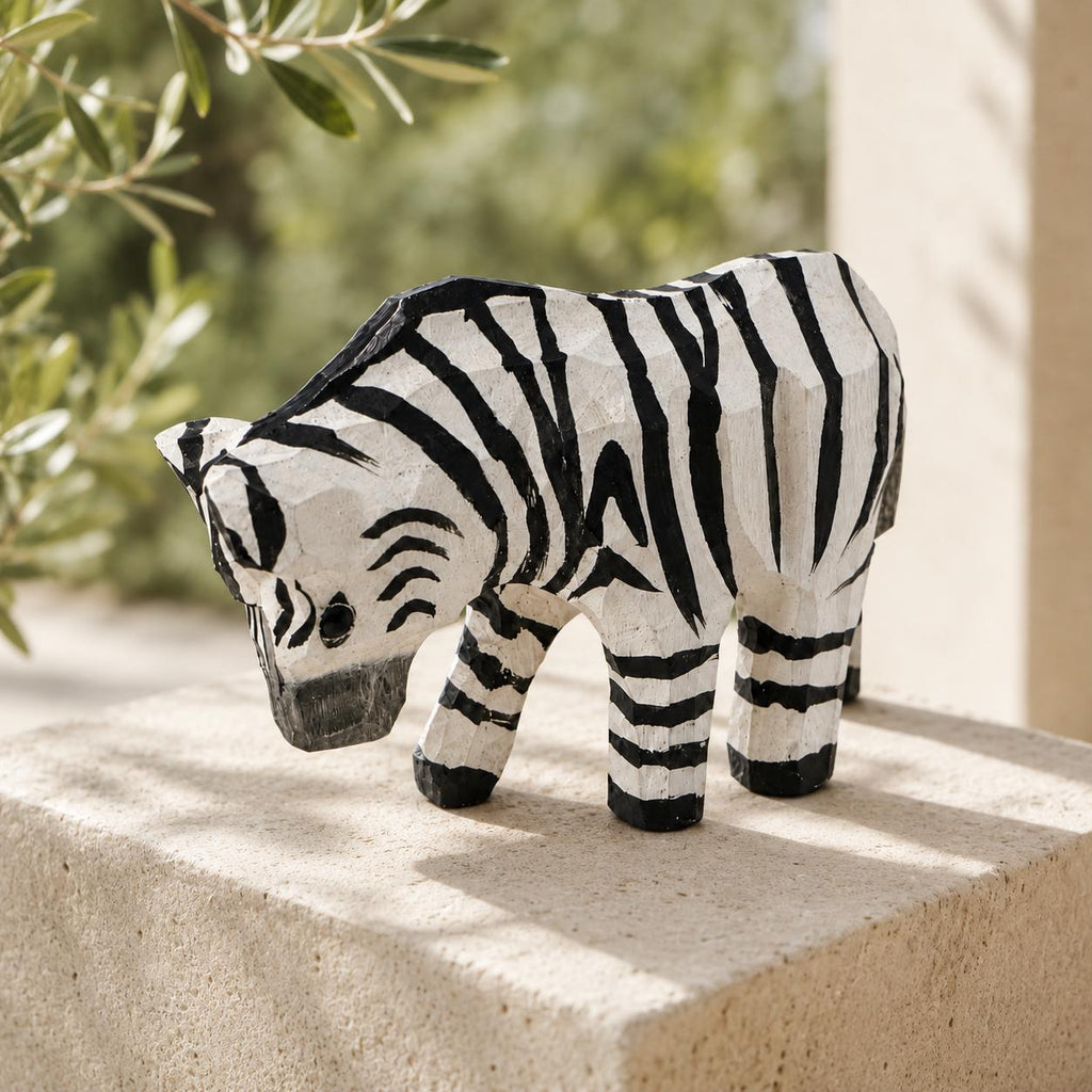 Whimsical Wooden Zebra Hand Carved Animal Figurine Safari Nursery Decor Rustic Wood Carving Wildlife Art Unique Gift for Animal Lover