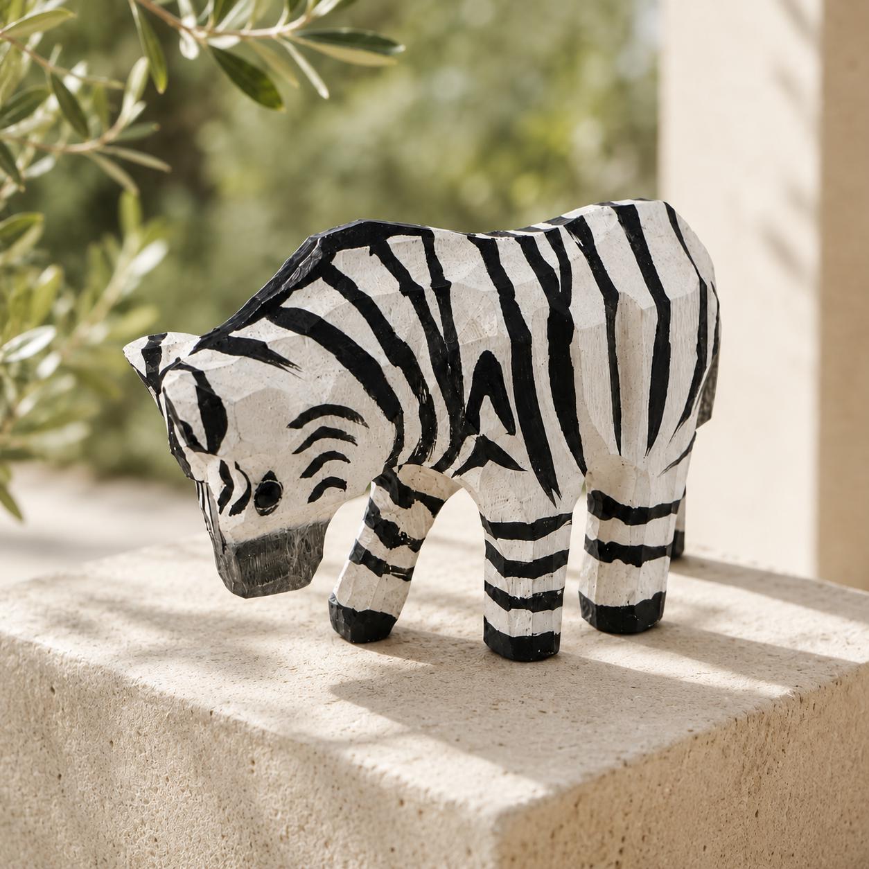 Whimsical Wooden Zebra Hand Carved Animal Figurine Safari Nursery Decor Rustic Wood Carving Wildlife Art Unique Gift for Animal Lover