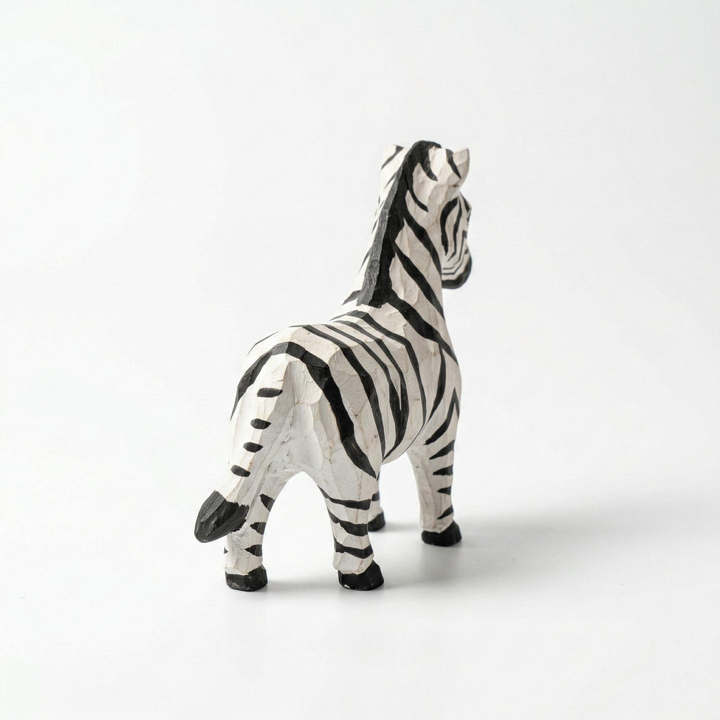 Hand-Carved Zebra Wood Figurine, Whimsical African Safari Decor, Minimalist Animal Sculpture, Unique Gift for Animal Lovers & Kids