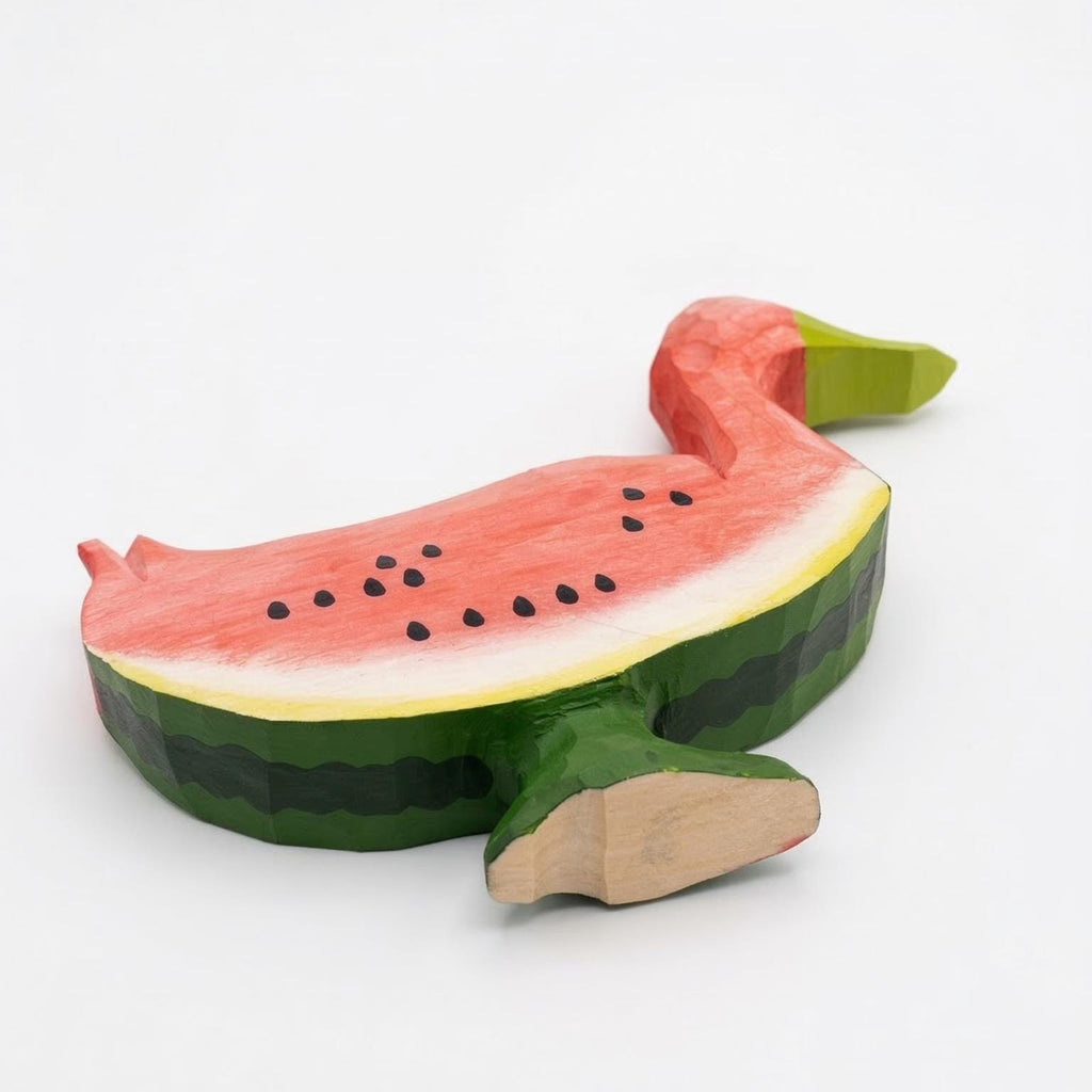 Whimsical Wooden Watermelon Duck Figurine | Hand Carved Wood Bird Sculpture | Summer Tropical Decor | Unique Gift for Animal Lovers