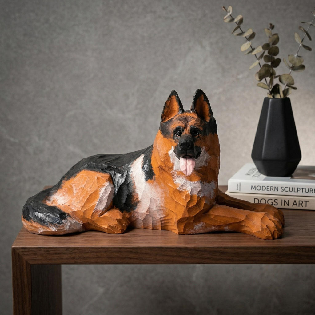 Rustic Hand-Carved Wooden German Shepherd Figurine | Dog Statue Home Decor | Pet Memorial Keepsake | Unique Gift for Dog Lovers