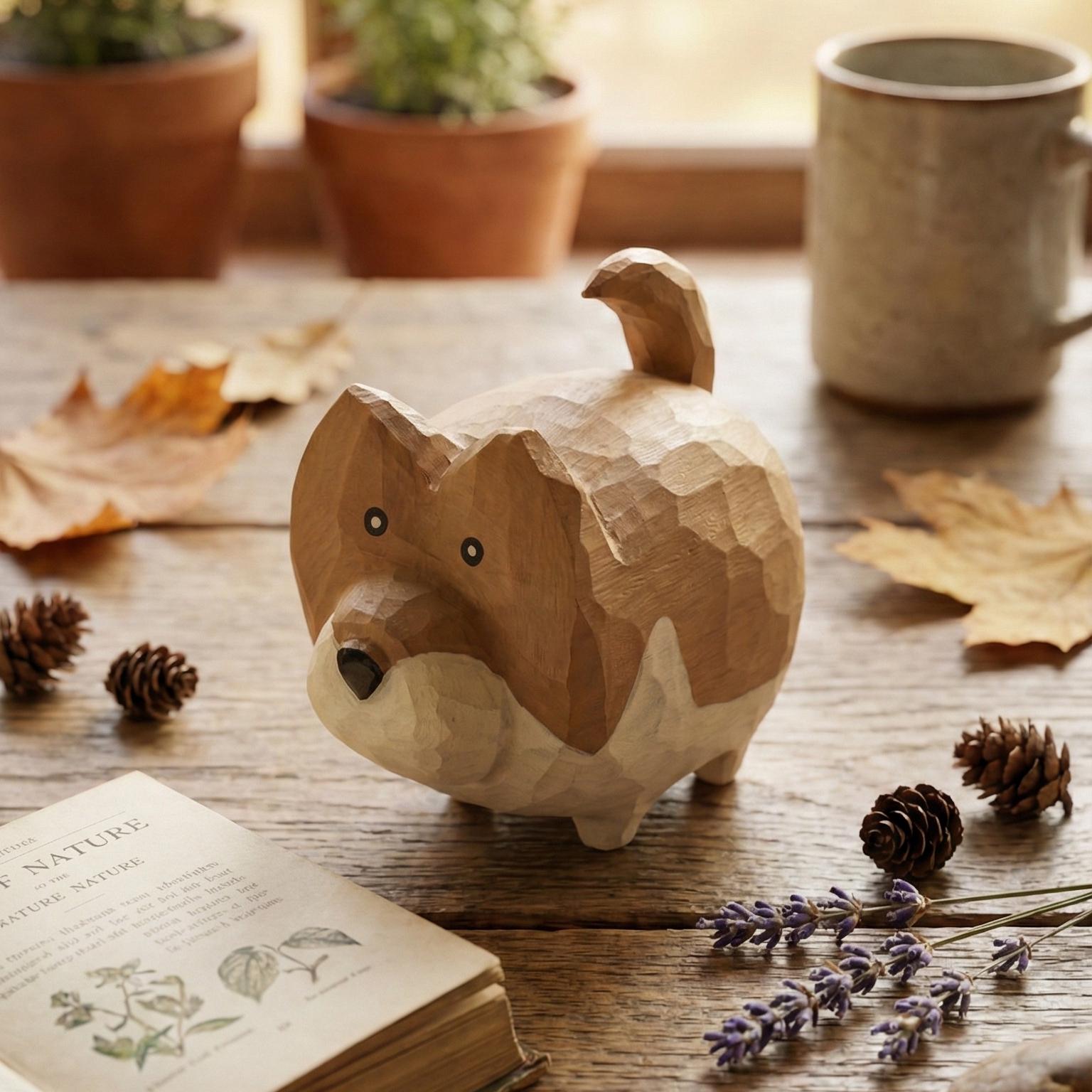 Endearing Chonky Fox Wood Carving, Whimsical Hand-Carved Plump Fox Figurine, Cute Abstract Forest Animal, Unique Gift for Her, Desk Pet