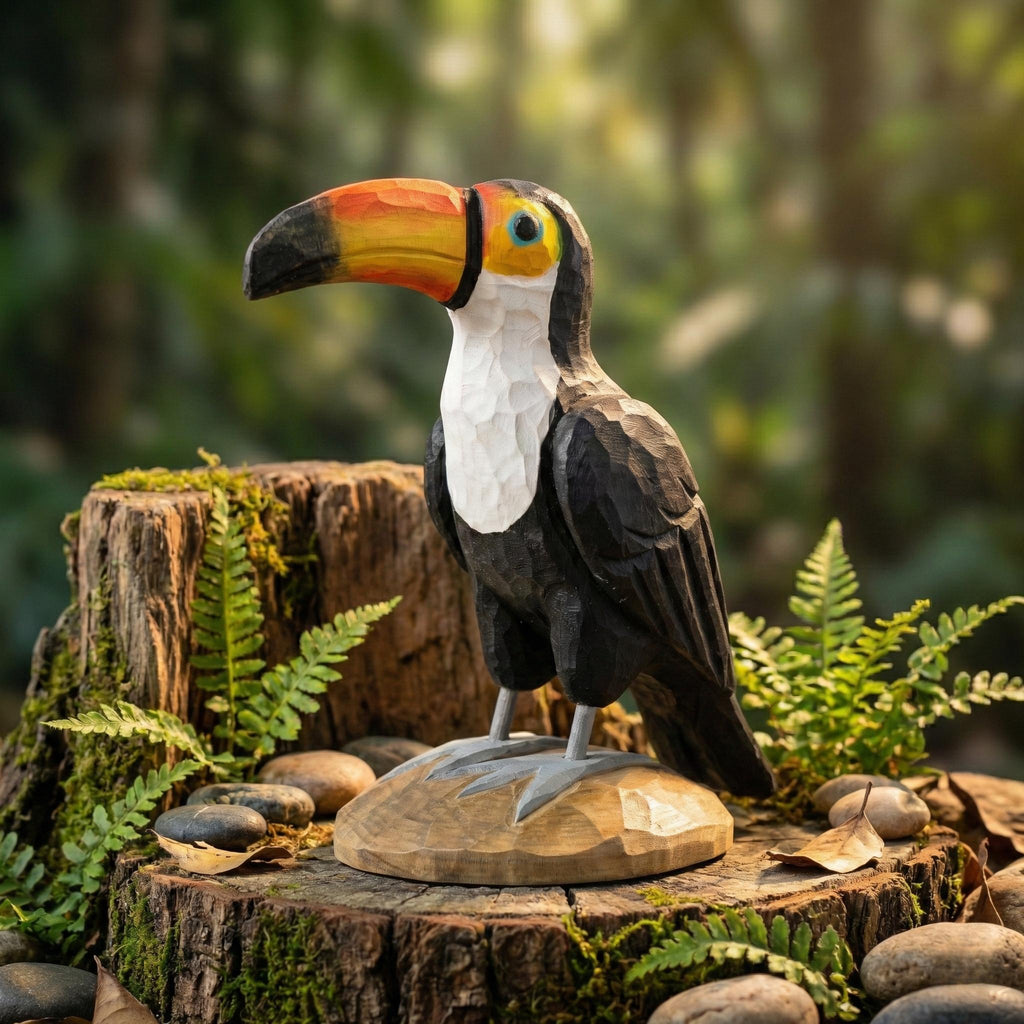 Handmade Wooden Toucan Statue, Tropical Bird Figurine, Colorful Jungle Decor, Bird Watcher Gift, Tiki Bar Accent