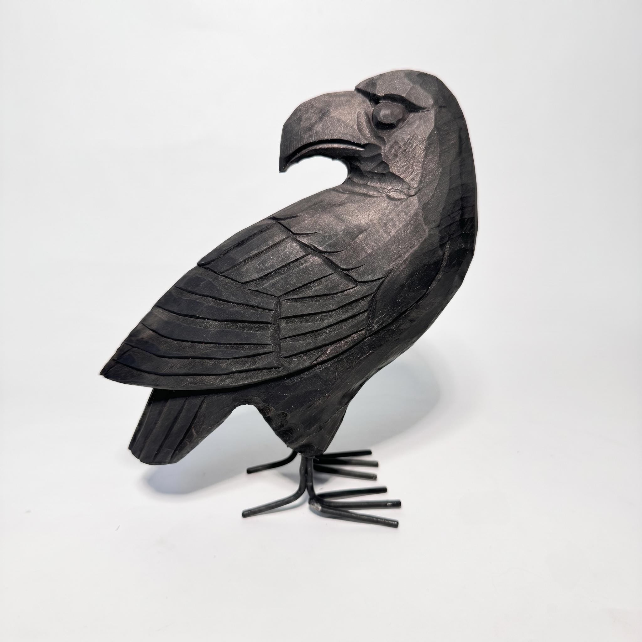 Hand Carved Black Raven Wooden Crow Figurine Rustic Bird Sculpture Gothic Home Decor Unique Wood Anniversary Gift for Nature Lover