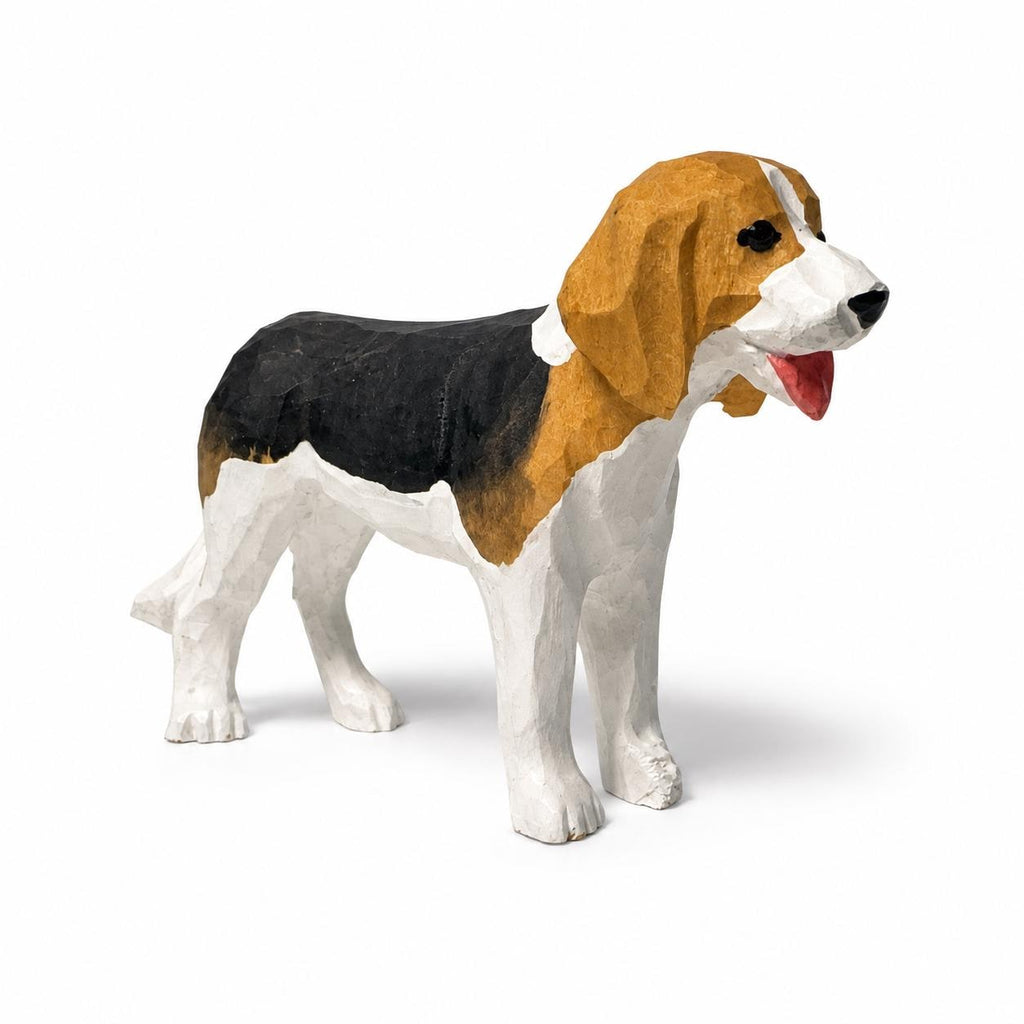 Hand-Carved Wooden Beagle Figurine | Tricolor Hound Dog Sculpture | Whimsical Pet Desk Decor | Dog Mom Gift Idea