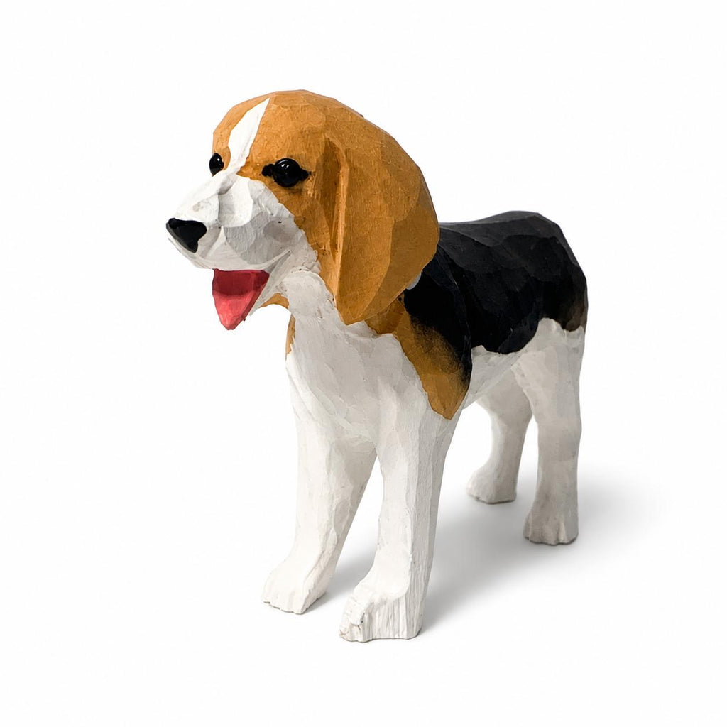 Hand-Carved Wooden Beagle Figurine | Tricolor Hound Dog Sculpture | Whimsical Pet Desk Decor | Dog Mom Gift Idea
