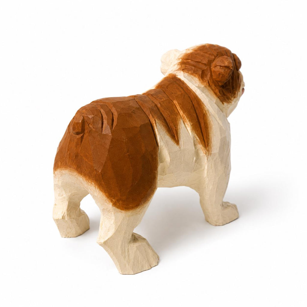 Hand-Carved Wooden Bulldog Figurine | Whimsical British Bulldog Sculpture | Chunky Desk Pet Decor | Dog Lover Gift Idea