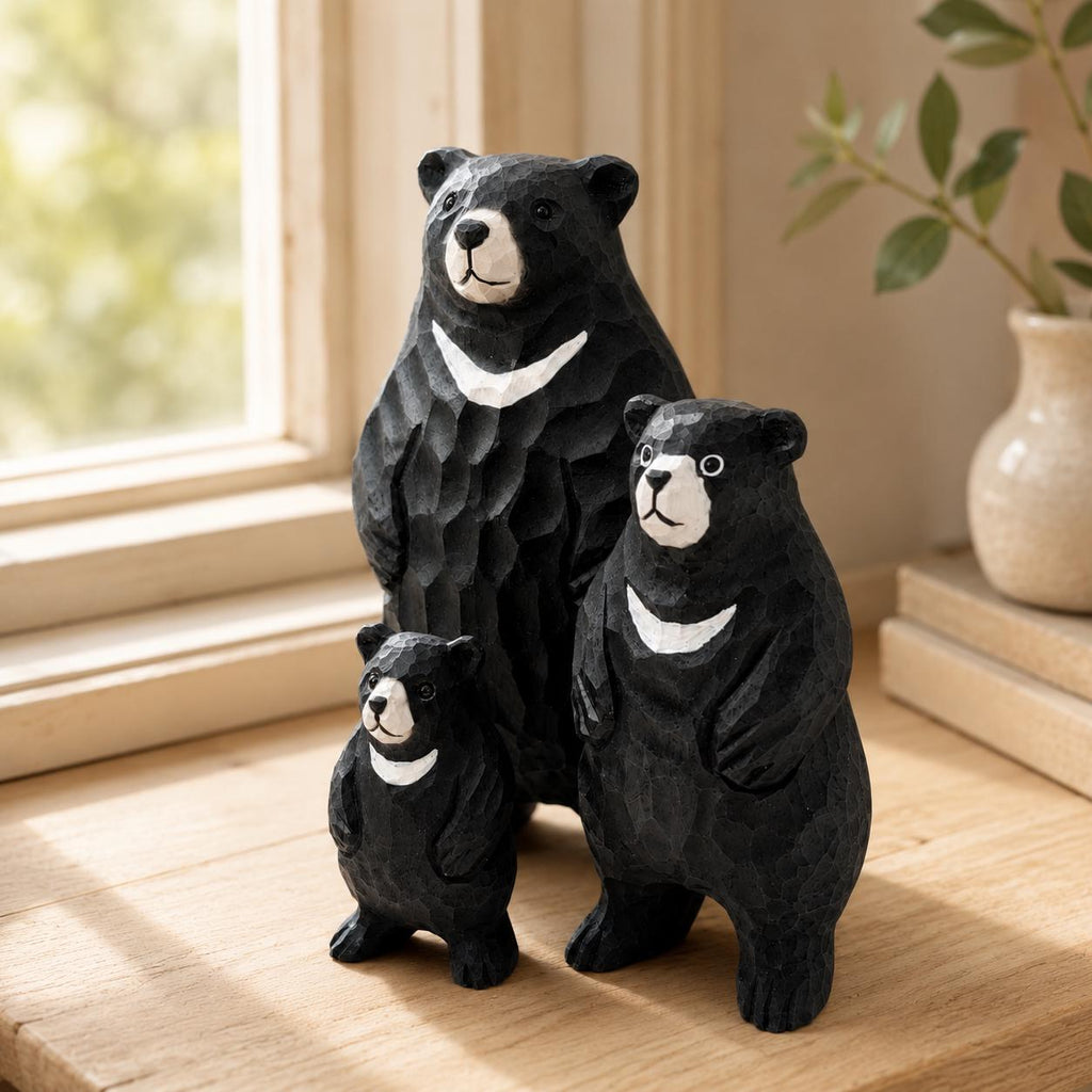 Hand Carved Wood Black Bear Family Set Rustic Woodland Nursery Decor New Mom Gift