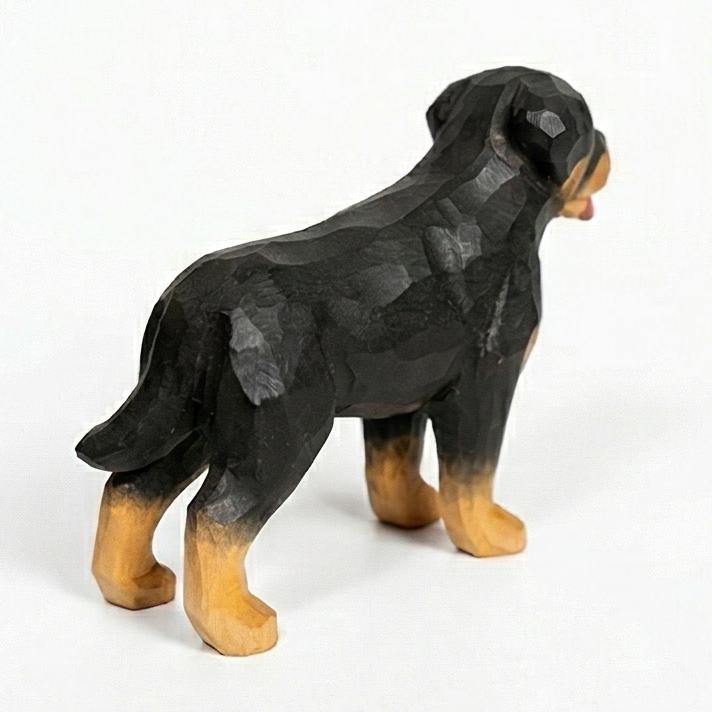 Hand-Carved Wooden Rottweiler Figurine – Realistic Hand-Painted Dog Sculpture