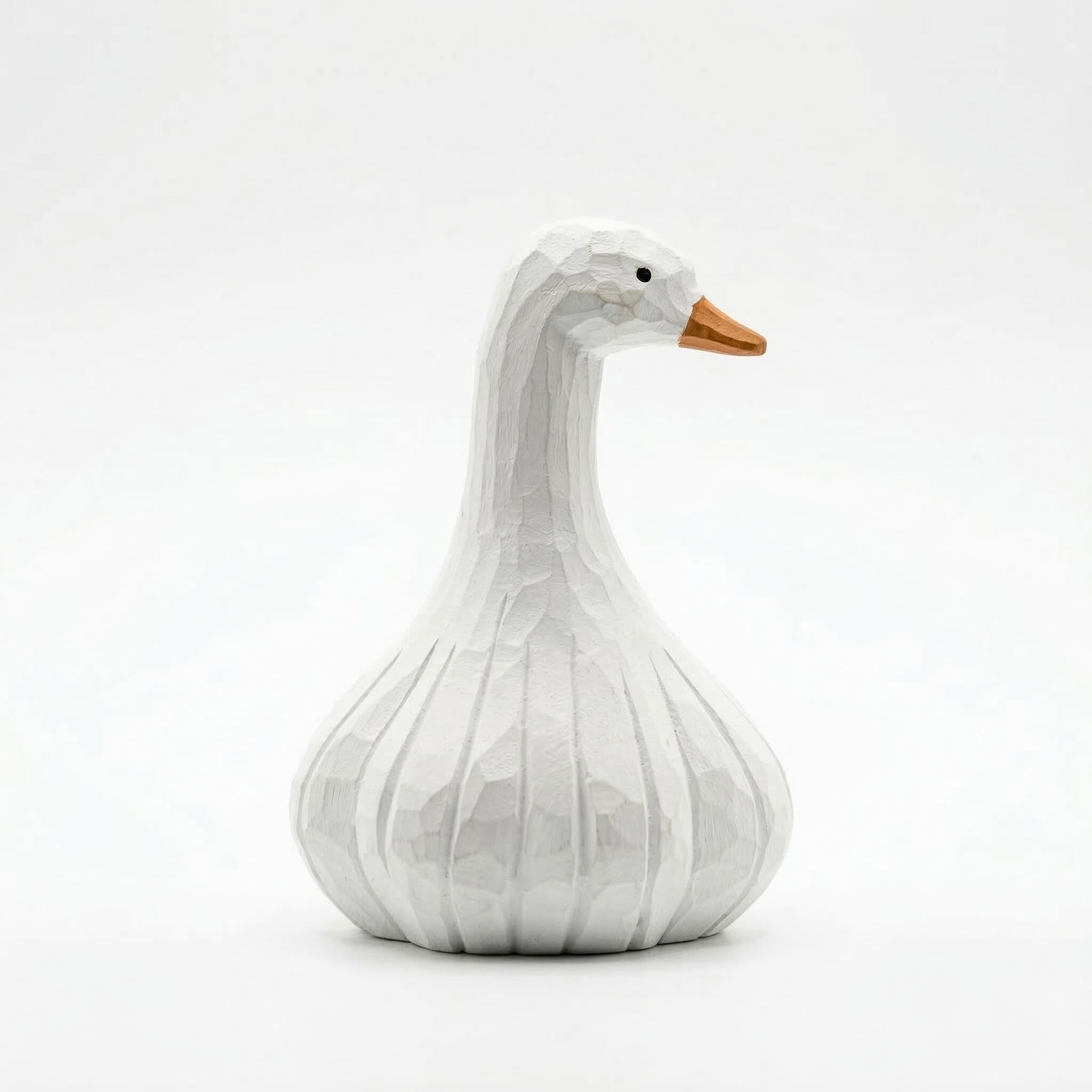Whimsical Hand-Carved Wooden Goose Figurine, Rustic White Bird Sculpture, Farmhouse Kitchen Decor, Quirky Garlic Goose Art