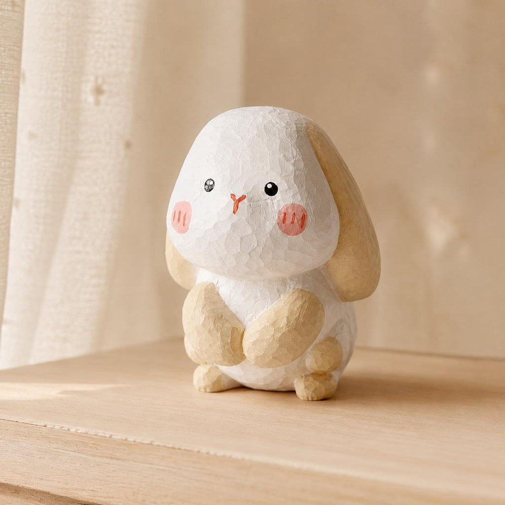 Whimsical Hand Carved Wooden Bunny Rabbit Figurine Nursery Decor Wood Animal Art Cute Easter Gift for Her