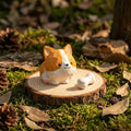 Wooden Corgi Figurine with Bone, Miniature Dog Statue, Whimsical Desk Decor, Corgi Lover Gift