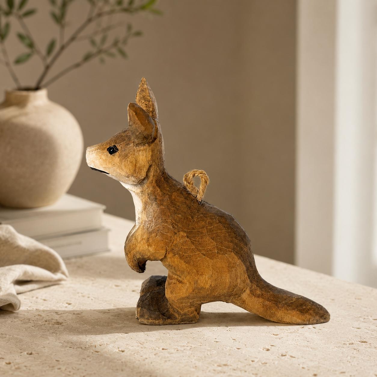 Hand-Carved Wooden Kangaroo Figurine Rustic Australian Wildlife Decor Unique Gift for Animal Lovers