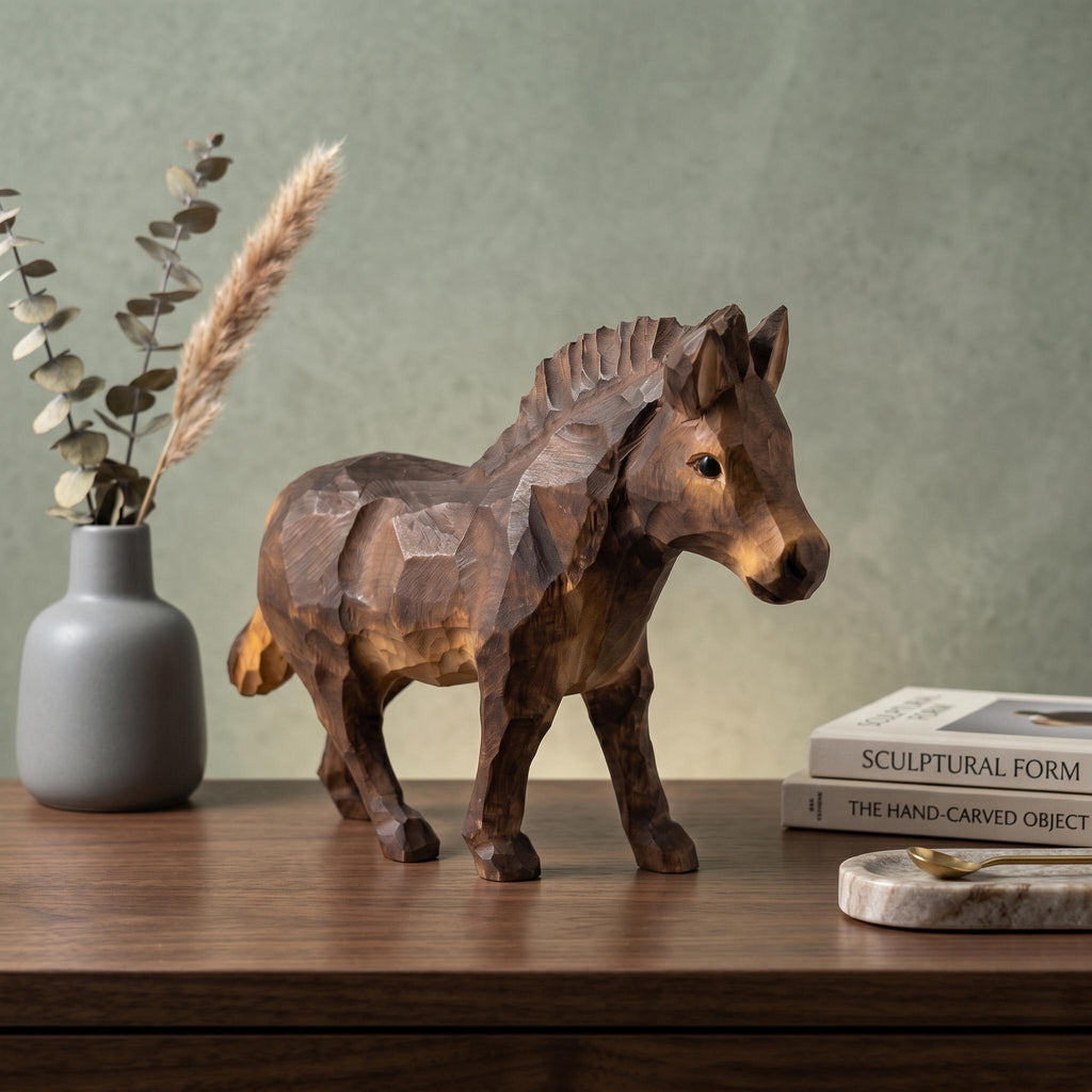 Charming Hand Carved Wooden Foal Figure | Rustic Horse Statuette & Farmhouse Shelf Decor | Sweet Animal Lover Gift for Nursery