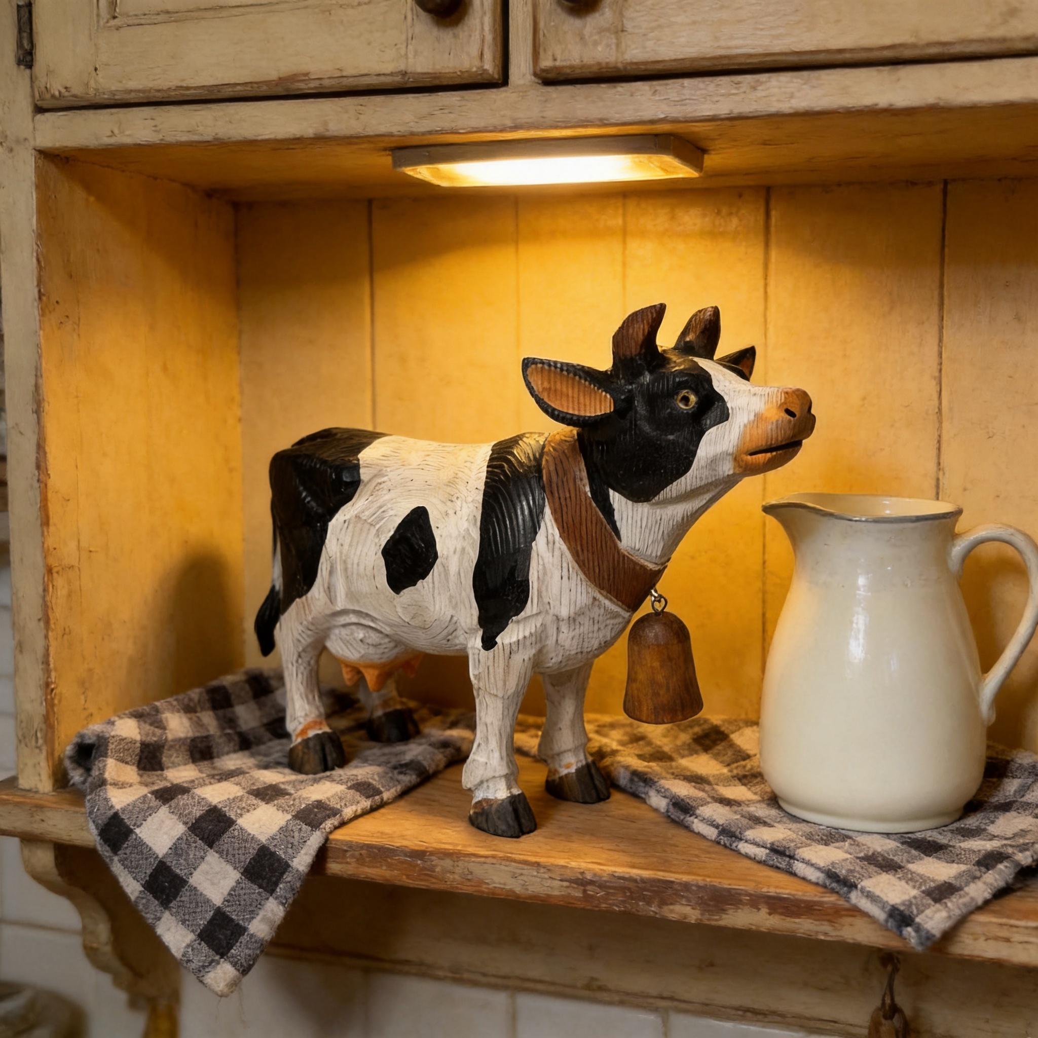 Rustic Wooden Cow Figurine Hand Carved Farmhouse Decor Farm Animal Statue Whimsical Decor Unique Gift for Cow Lover