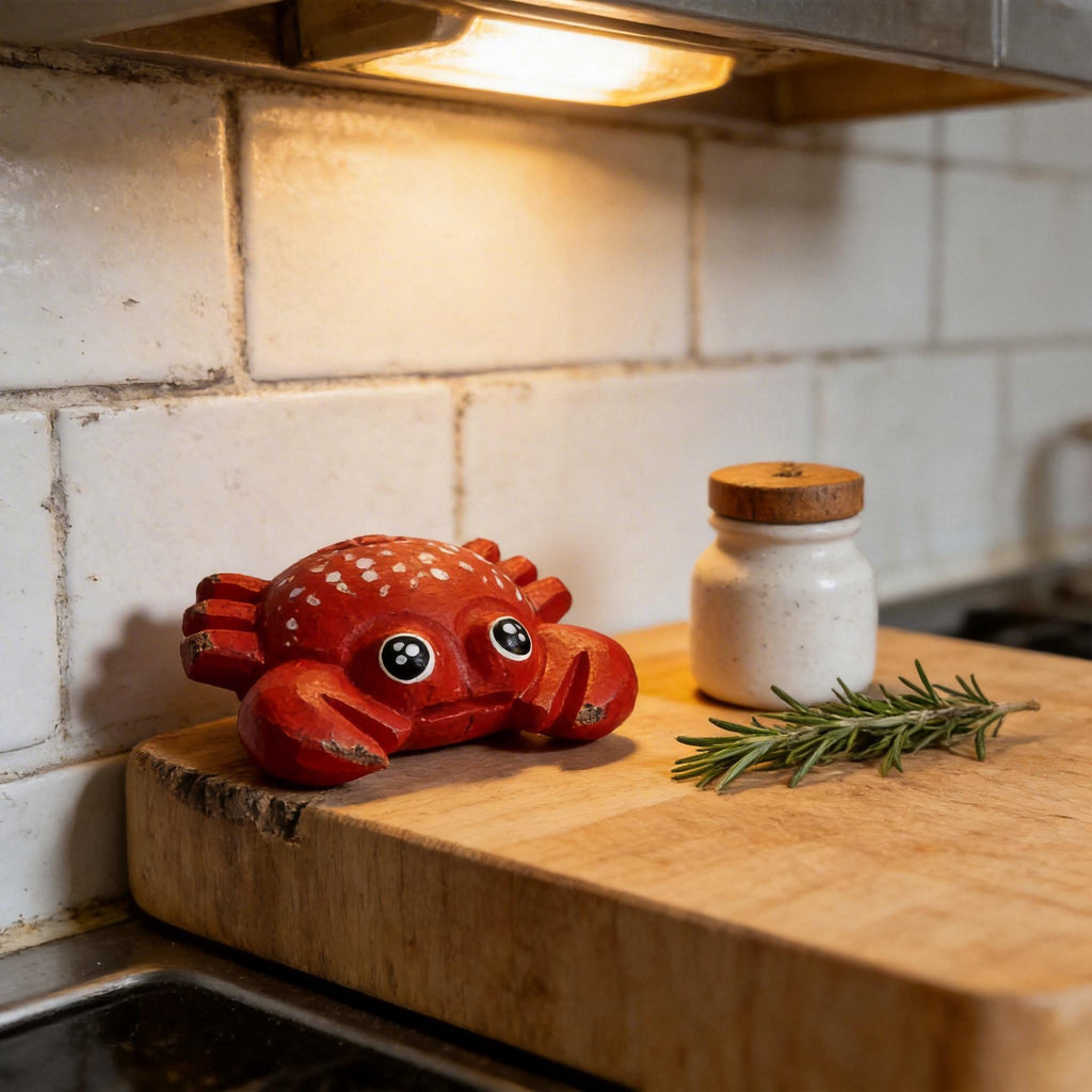 Cute Red Wooden Crab Figurine Hand Carved Coastal Decor Nautical Nursery Wood Animal Sculpture Beach Lover Gift Ocean Desk Pet
