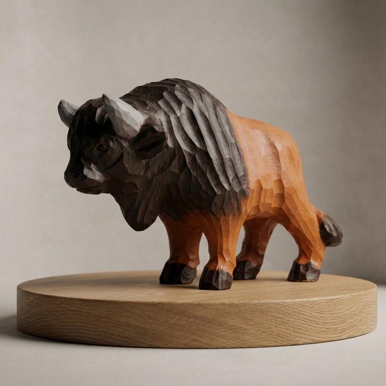 Rustic Wooden Bison Carving Handmade Animal Sculpture Western Room Decor Nature Lover Gift for Dad
