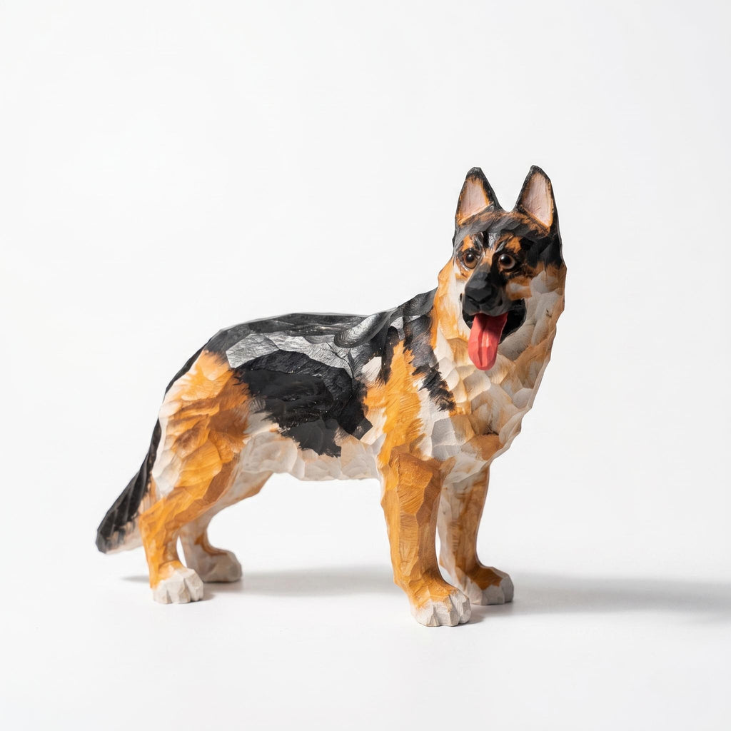Loyal Hand Carved Wooden German Shepherd Figurine, Rustic Dog Sculpture Pet Memorial Art, Unique Gift for Dog Lover