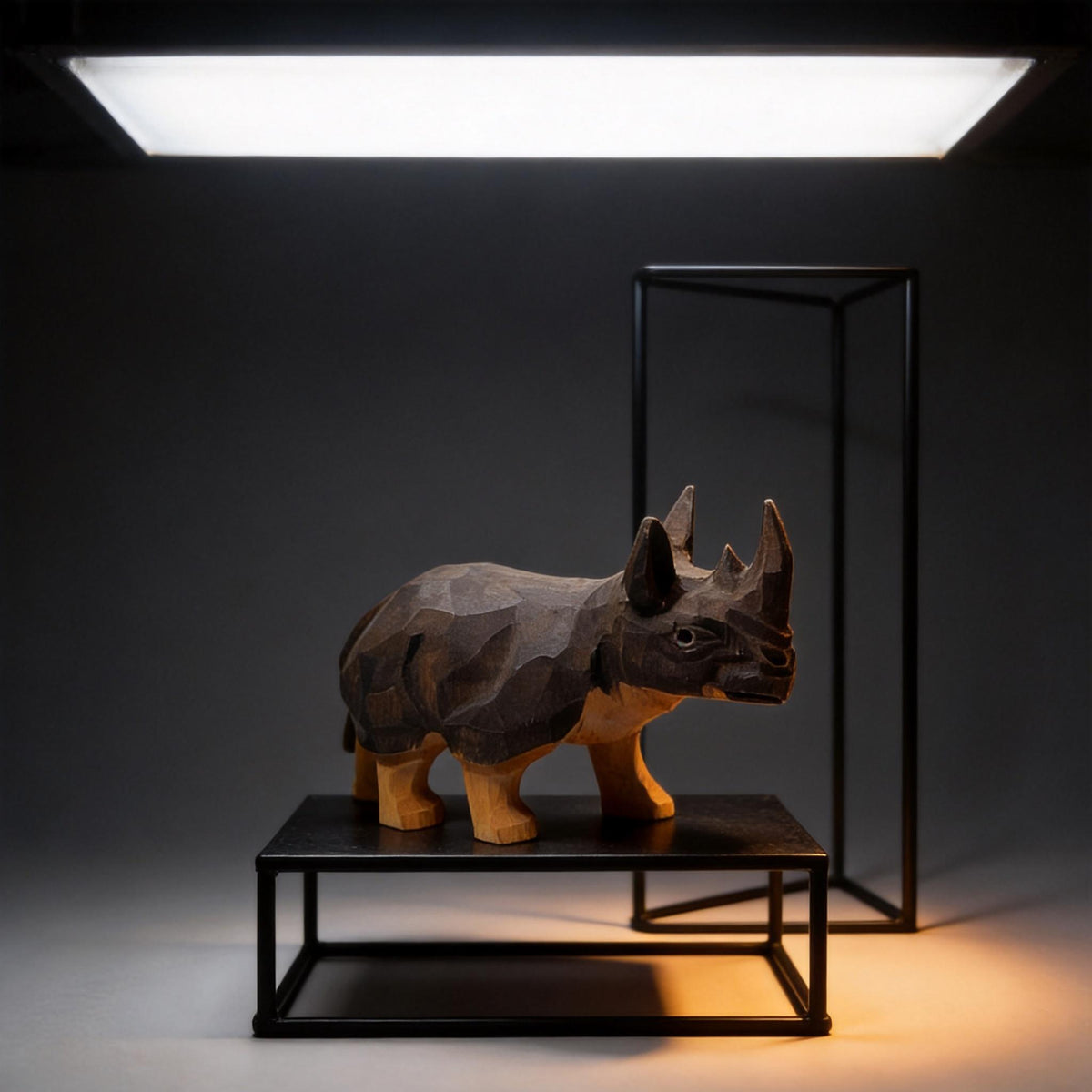Rustic Hand Carved Wooden Rhino Figurine Geometric Wood Animal Sculpture Safari Decor Nursery Art Unique Gift for Animal Lover