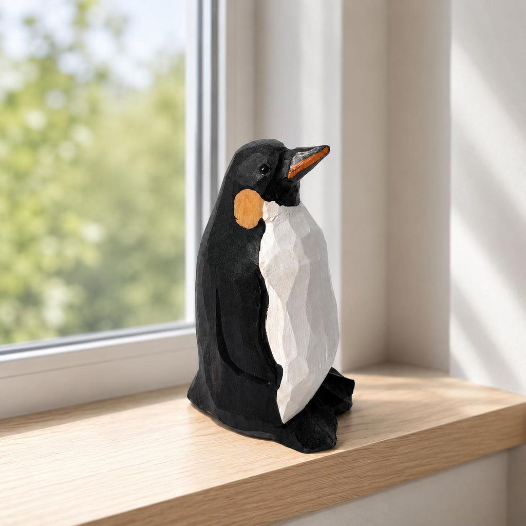 Whimsical Wooden Penguin Figurine Hand Carved Bird Decor Shelf Art Gift for Bird Lover