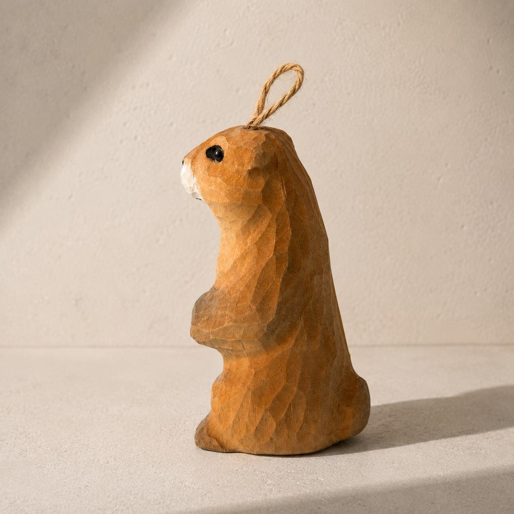 Whimsical Wooden Groundhog Ornament Hand Carved Forest Animal Decor Cute Prairie Dog Figurine Nature Lover Gift