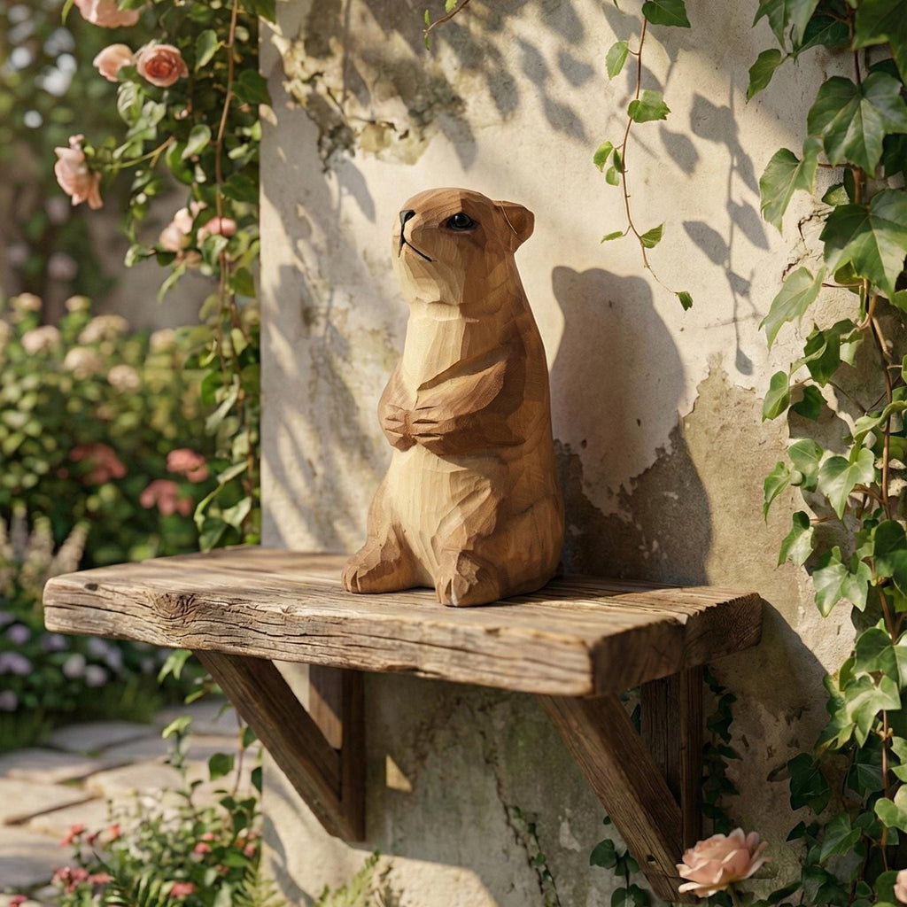 Handmade Wooden Groundhog Figurine, Marmot Statue, Rustic Woodland Decor, Whimsical Prairie Art, Cabin Ornament