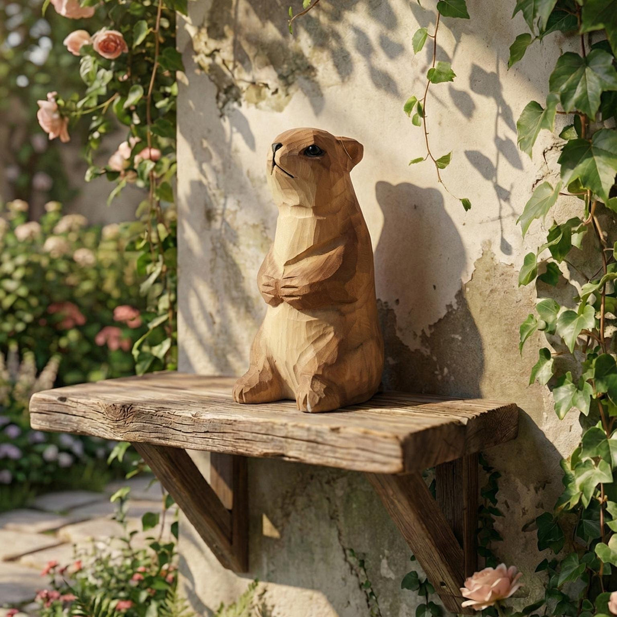 Handmade Wooden Groundhog Figurine, Marmot Statue, Rustic Woodland Decor, Whimsical Prairie Art, Cabin Ornament