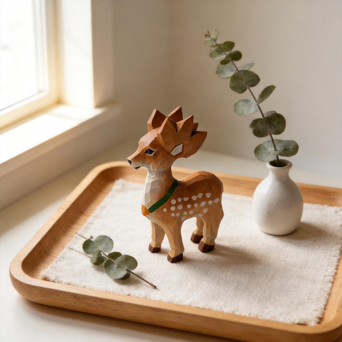 Whimsical Hand Carved Wooden Deer Miniature Woodland Animal Figurine Nursery Decor Gift for Nature Lover
