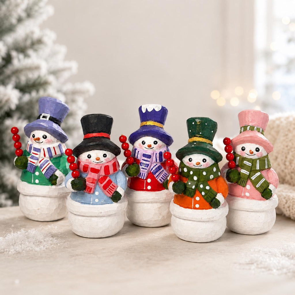 Whimsical Wooden Snowman Figurine | Hand Carved Winter Decor | Rustic Christmas Ornament | Tanghulu Snowman | Cozy Holiday Gift for Her