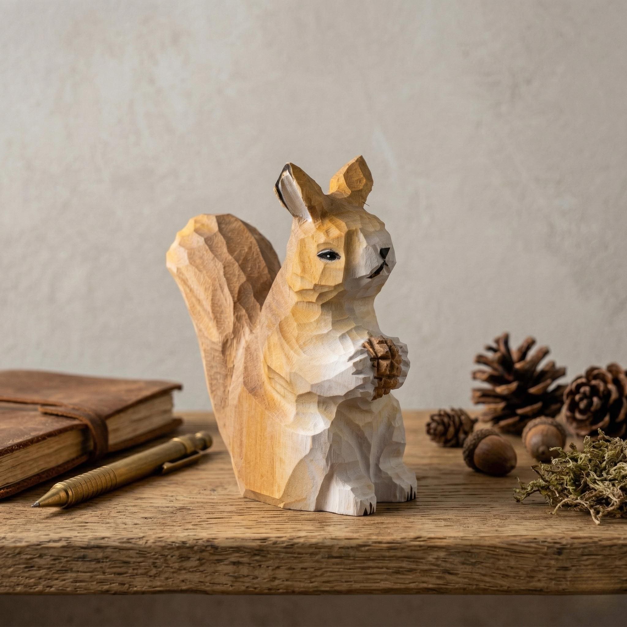 Whimsical Hand Carved Wooden Squirrel Figurine, Rustic Woodland Nursery Decor, Woodland Animal Statue, Unique Nature Lover Gift Idea