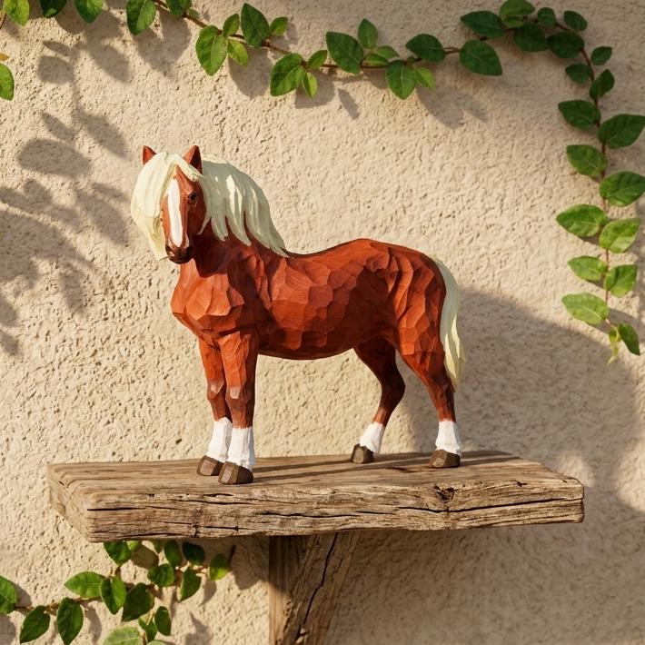 Whimsical Chestnut Horse Figurine, Hand-Carved Wood Animal Statue, Rustic Farmhouse Nursery Decor, Unique Equestrian Gift Idea