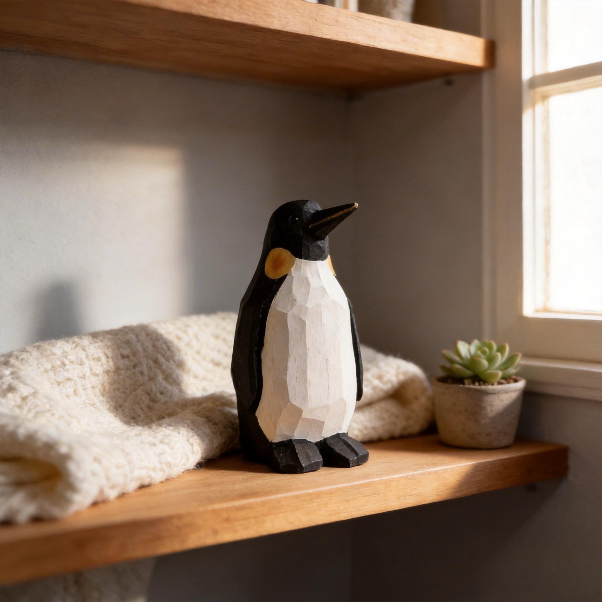 Hand-Carved Wooden Penguin Figurine | Geometric Minimalist Bird Decor | Rustic Nursery Art | Unique Gift for Animal Lovers & Bird Watchers