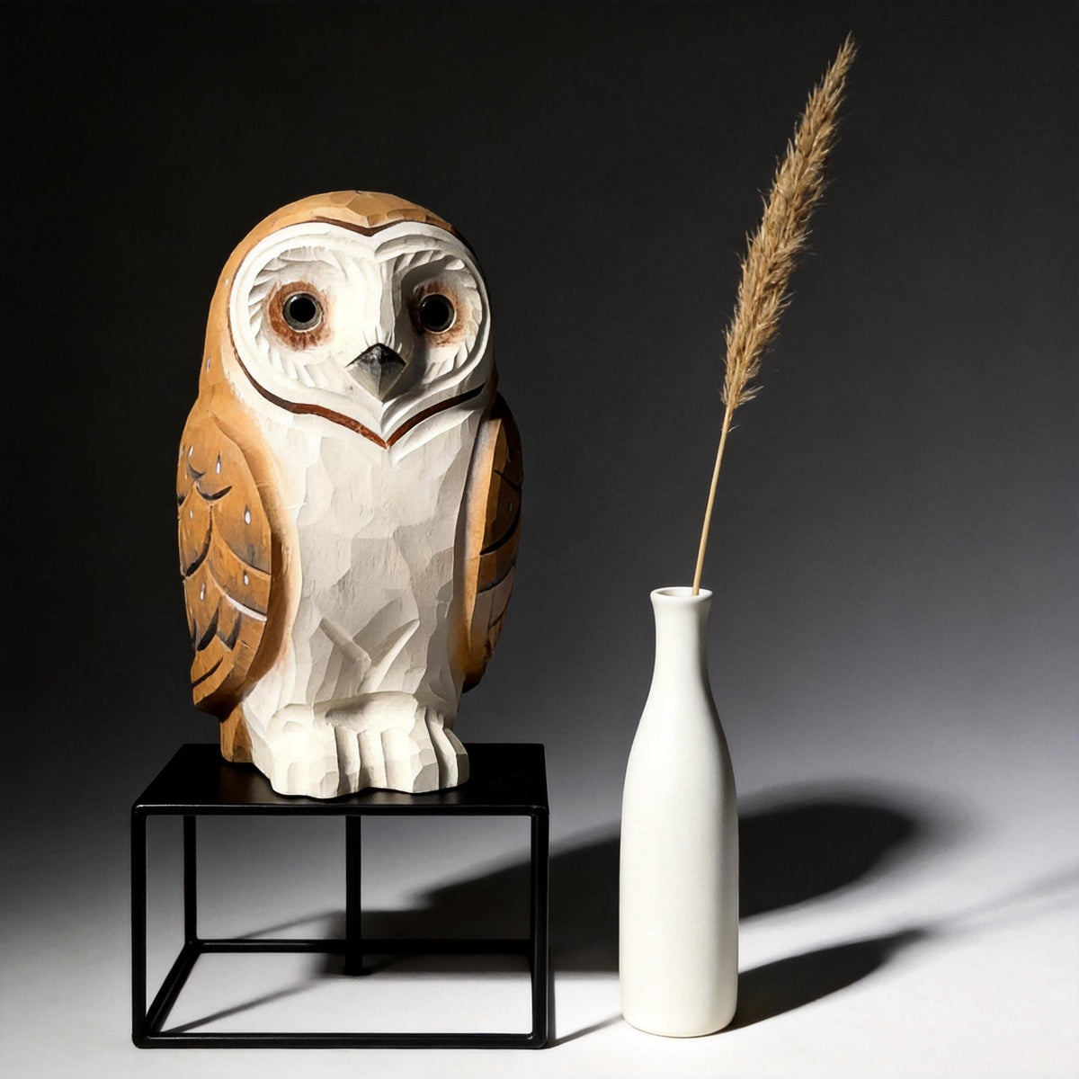 Rustic Wooden Barn Owl Hand Carved Bird Figurine Woodland Decor Unique Owl Lover Gift Hand Painted Wood Animal Statue