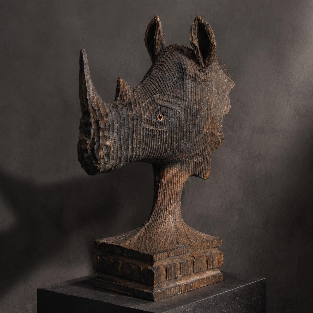 Majestic Wooden Rhino Bust Hand Carved Animal Sculpture Rustic Safari Desk Decor Unique Wildlife Lover Gift for Him