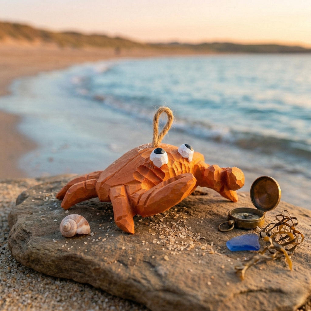 Whimsical Wooden Crab Ornament Hand Carved Coastal Decor Nautical Nursery Art Ocean Lover Gift Beach House Decor Funny Crab Figurine