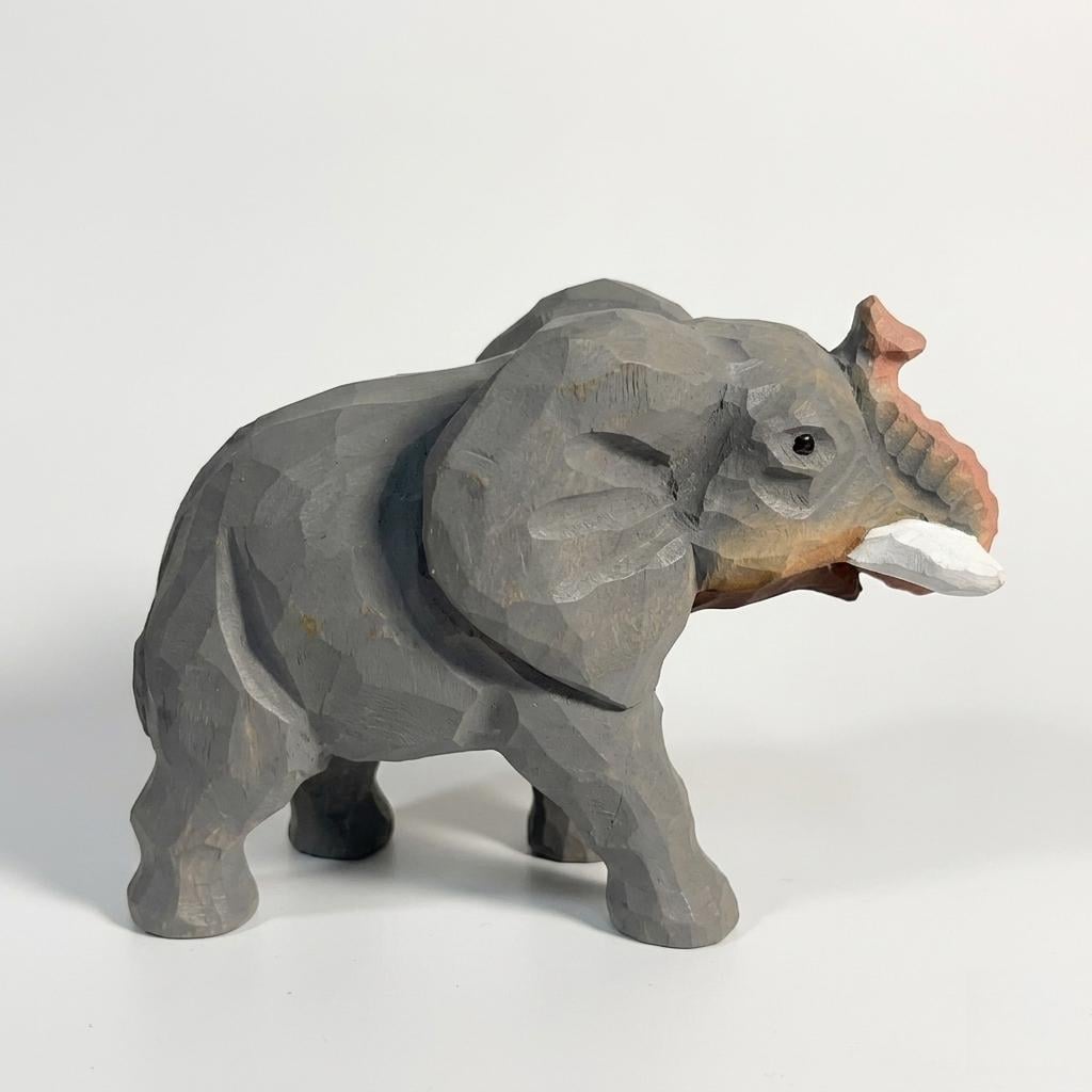 Hand Carved Wood Elephant Figurine – Rustic Animal Home Decor, Whimsical Sculpture