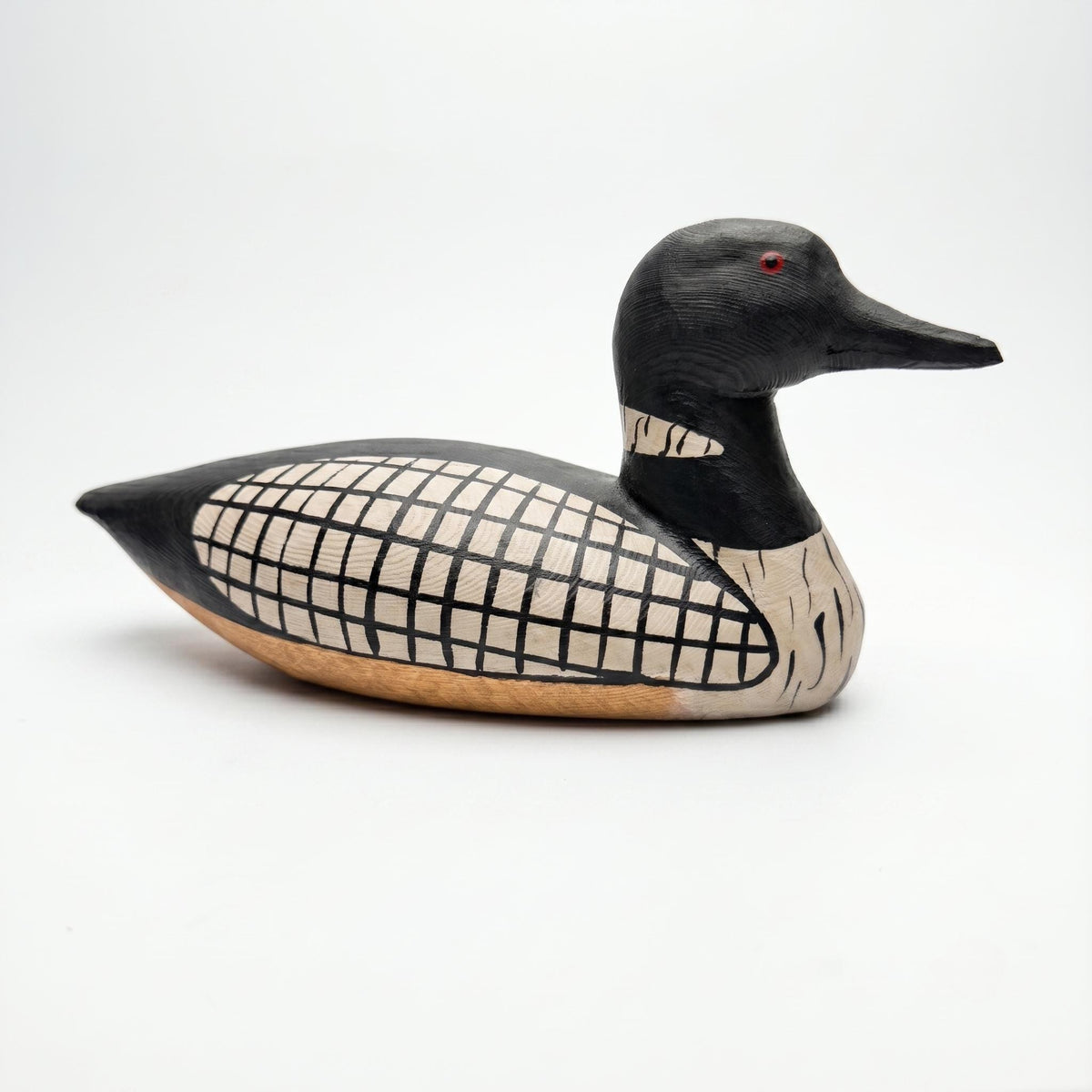 Hand-Carved Wooden Loon Figurine, Rustic Lake House Decor, Black and White Bird Art, Cabin Core Accent, Unique Gift for Bird Lovers