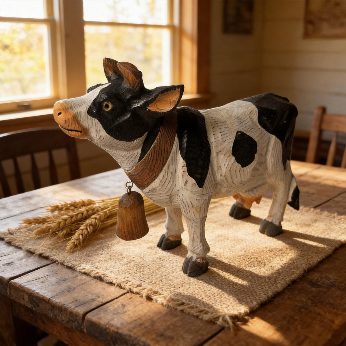 Rustic Wooden Cow Figurine Hand Carved Farmhouse Decor Farm Animal Statue Whimsical Decor Unique Gift for Cow Lover