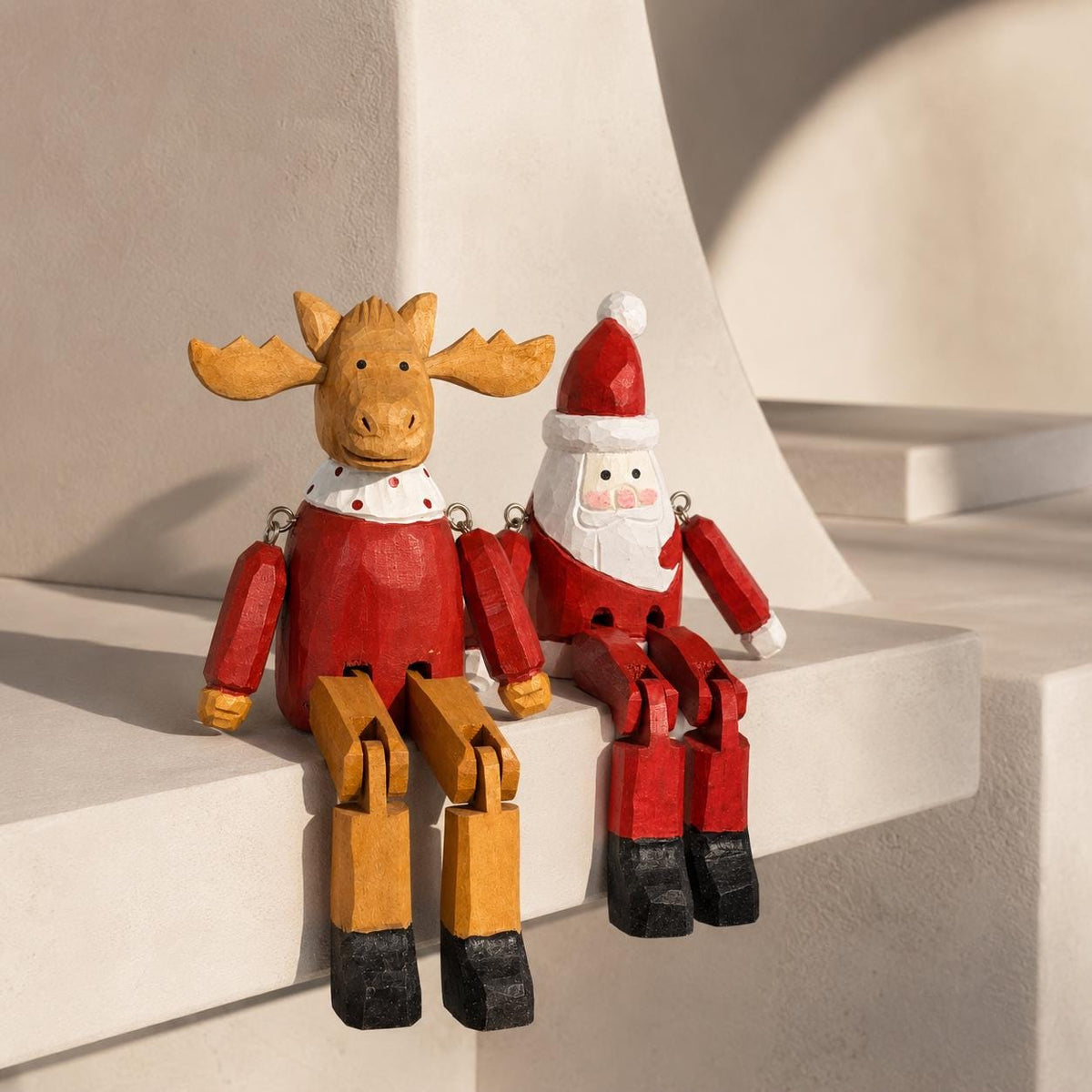 Charming Wooden Santa or Reindeer Shelf Sitter, Articulated Jointed Figure Christmas Decor, Rustic Holiday Gift for Home