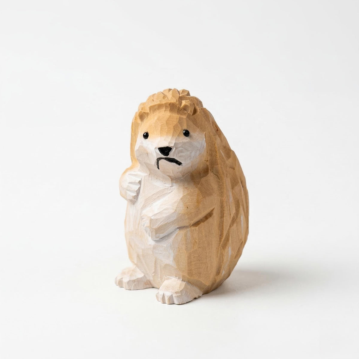 Hand Carved Wooden Hedgehog Figurine, Grumpy Woodland Animal Decor, Whimsical Desk Pet, Rustic Shelf Sitter, Unique Gift for Nature Lover