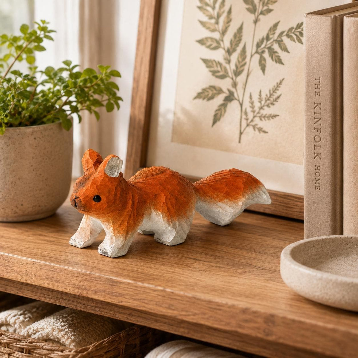 Playful Red Squirrel Wood Carving Rustic Forest Animal Figurine Handcrafted Nature Lover Decor Unique Woodland Gift for Kids