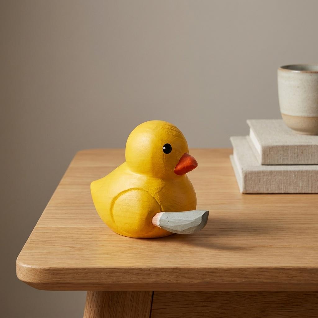 Funny Wooden Duck with Knife Figure Quirky Desk Decor Meme Wood Carving Cheeky Animal Figurine Unique Gag Gift for Co-Worker Humorous Art