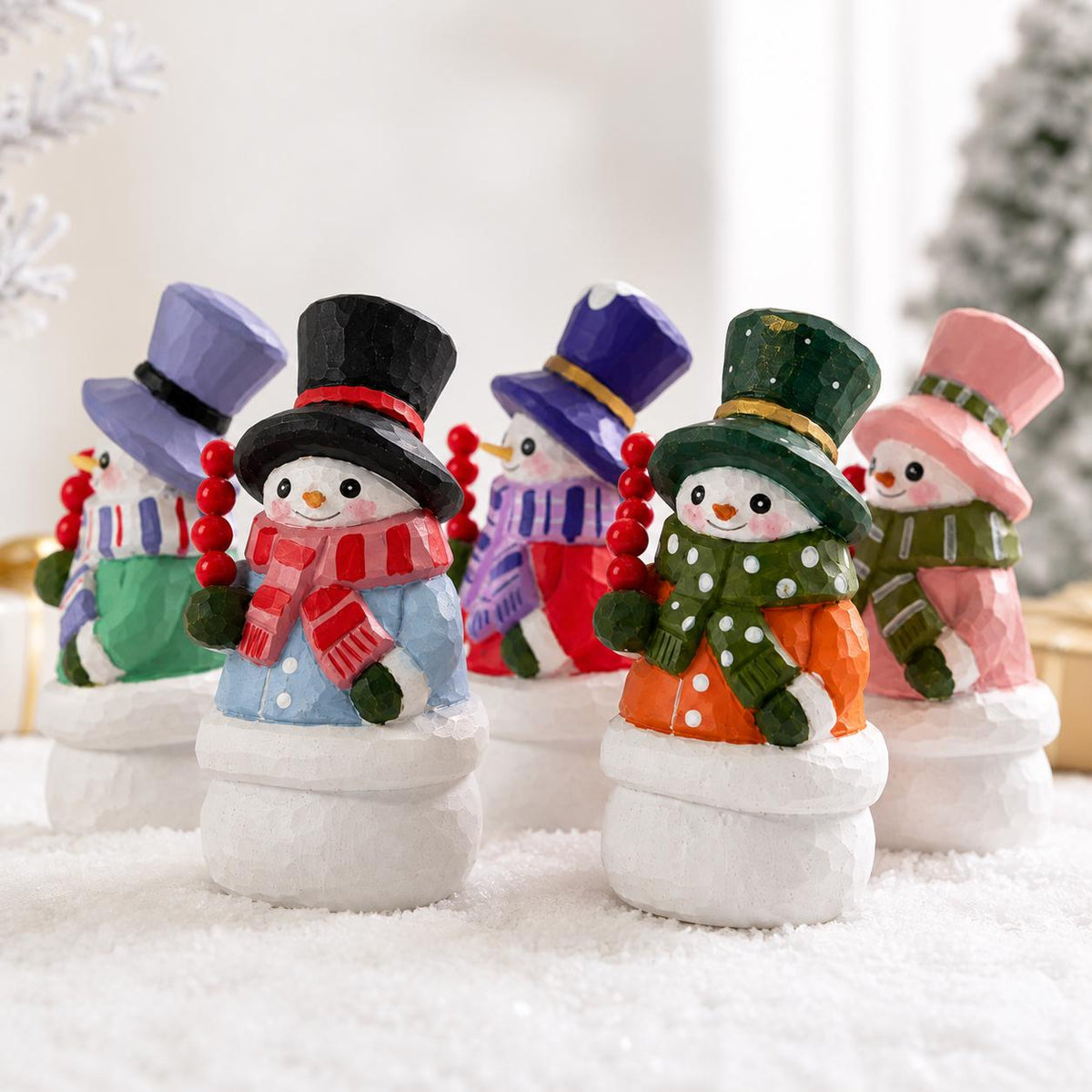 Whimsical Wooden Snowman Figurine | Hand Carved Winter Decor | Rustic Christmas Ornament | Tanghulu Snowman | Cozy Holiday Gift for Her