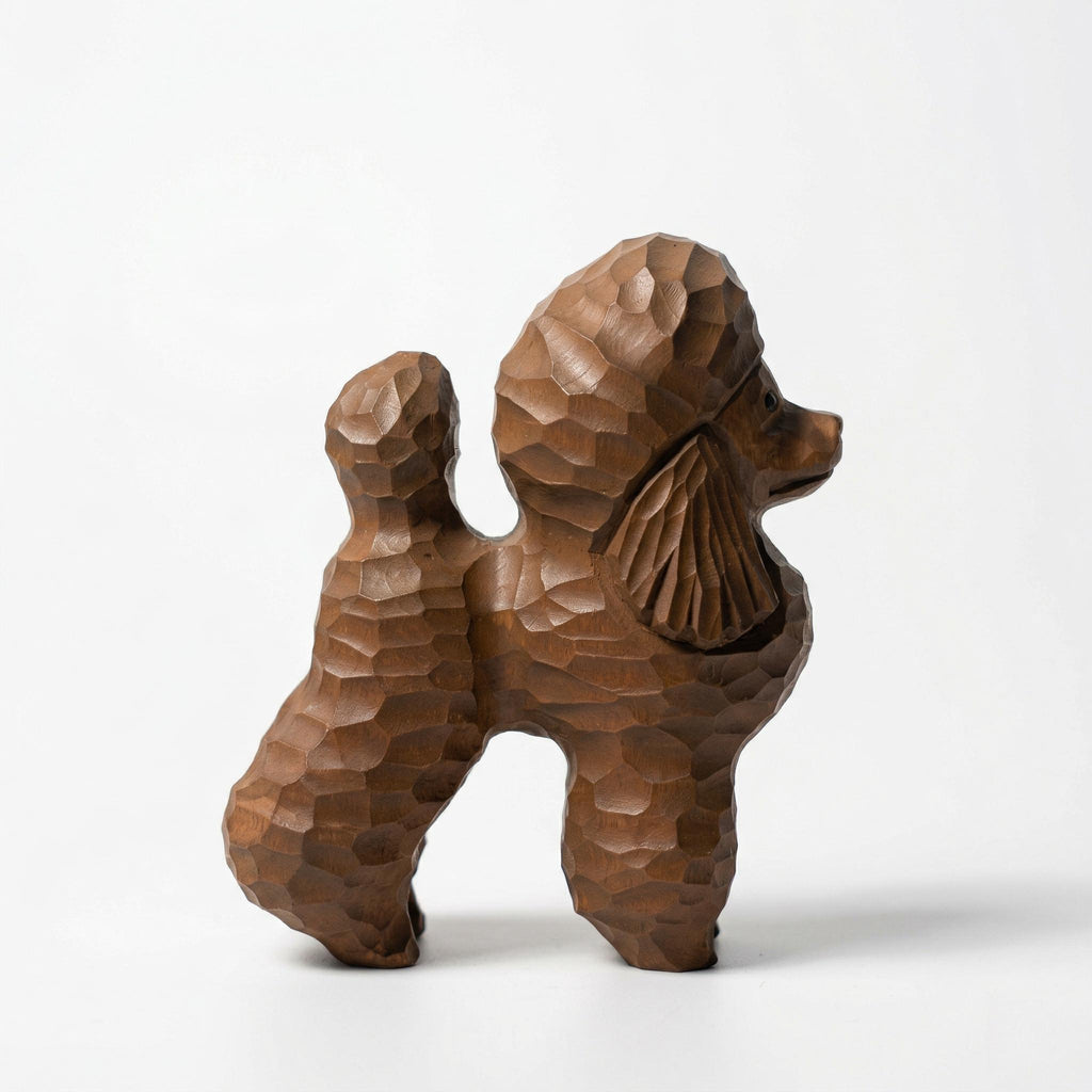 Whimsical Wooden Poodle Figurine Hand Carved Dog Statue Pet Memorial Art Shelf Decor Unique Gift for Dog Lover Dog Mom Gift