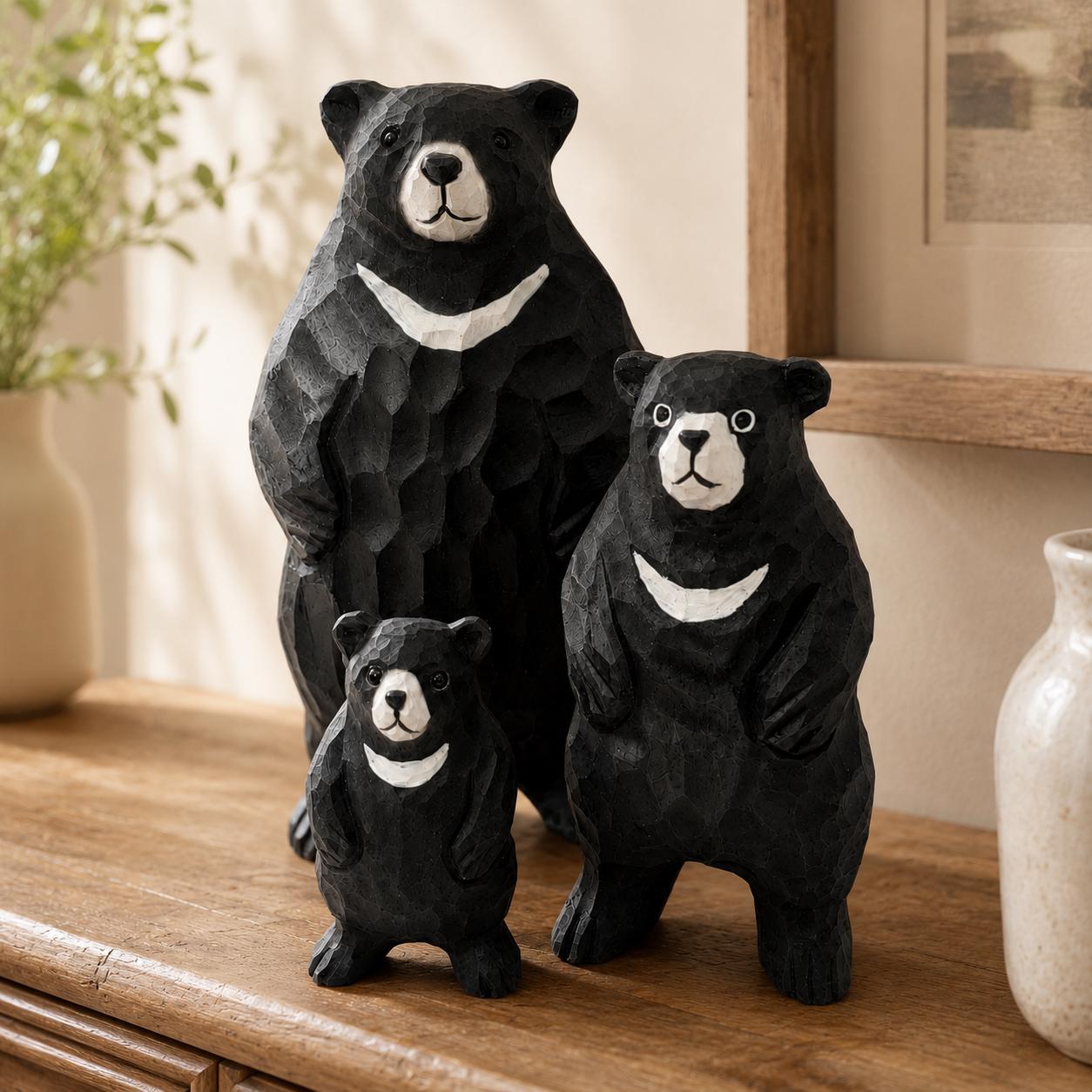 Hand Carved Wood Black Bear Family Set Rustic Woodland Nursery Decor New Mom Gift